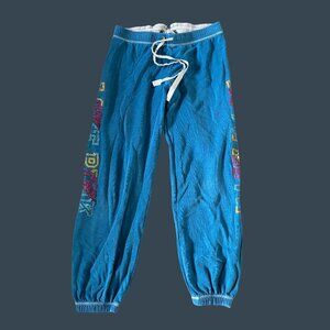 Victorias Secret Pink Blue Love Pink Jogger Sweatpants M Cotton Blend Elastic Wa